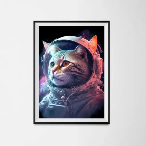 Cute Cat In Space Poster - Adorable Feline In Astronaut Helmet - A Size Wall Art For Cat Lovers And Space Enthusiasts Cat Print Astro Cat