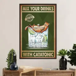 Cute Cat Poster Prints | Funny Cat Tonic Water Mix Your Drinks | Wall Art Gift For Cat Kitties Lover