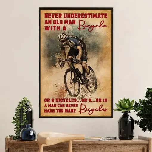 Cycling, Mountain Biking Poster Prints | Never Underestimate An Old Man | Wall Art Gift For Cycler