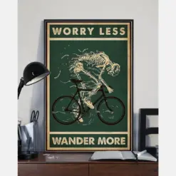 Cycling Skeleton Loves Poster Worry Less Wander More Vintage Room Home Decor Wall Art Gifts Idea