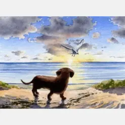 Dachshund Art Print Dachshund At The Beach Watercolor By Artist I I Rogers