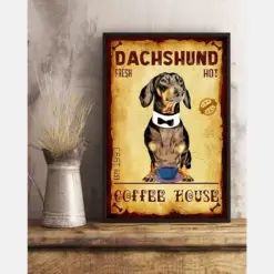 Dachshund Coffee House Poster Vintage Room Home Decor Wall Art Gifts Idea