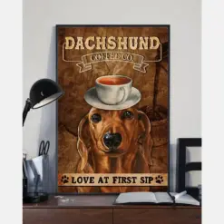 Dachshund Coffee Poster Love At First Sip Vintage Room Home Decor Wall Art Gifts Idea