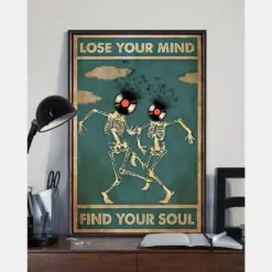 Dancing Skeleton Couple Vinyl Record Music Poster Lose Your Mind Find Your Soul Vintage Room Home Decor Wall Art Gifts Idea