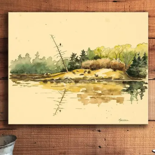 Dead Standing White Pine With Perched Eagle Glee Wall Art Print Canadian Northwards Rocky Shoreline & Large Boulder Rock Face Peninsula