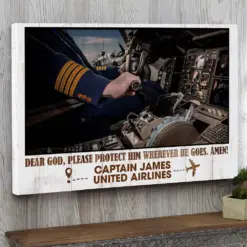 Dear God Please Protect Him Wherever He Goes Pilot Aircraft Cockpit Canvas Poster - Poster & Canvas