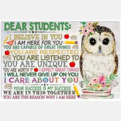 Dear Student I Believe In You Motivation Quote Owl Classroom Decor