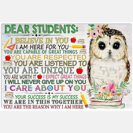 Dear Student I Believe In You Motivation Quote Owl Classroom Decor