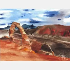 Delicate Arch Original Watercolor Painting Arches National Park Wall Art Utah Landscape Home Decor La Sal Mountains Artwork