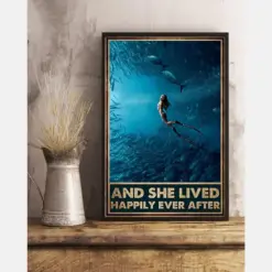 Diving Girl Canvas Prints And She Lived Happily Ever After Vintage Wall Art Gifts Vintage Home Wall Decor Canvas