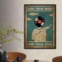 Do Vintage Poster Lose Your Mind Find Your Soul Vintage Print Vinyl Head Print Music Gift Idea Music Wall Art Girl Floral Wall Print