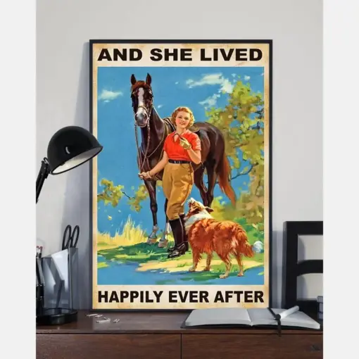 Dog Horse Loves Poster And She Lived Happily Ever After Vintage Room Home Decor Wall Art Gifts Idea
