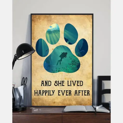 Dog Scuba Diving Canvas Prints And She Lived Happily Ever After Vintage Wall Art Gifts Vintage Home Wall Decor Canvas