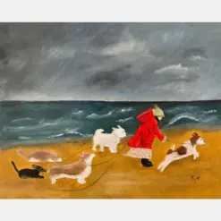 Dogs On The Beach Art Print With Corgi Dachshund Westies And Terrier Whimsical Dogs In Storm Humorous Dog Art Dog Lover Gift