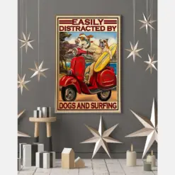 Dogs Surfing Riding Motorcycle Canvas Prints Easily Distracted Vintage Wall Art Gifts Vintage Home Wall Decor Canvas