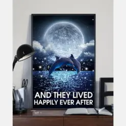 Dolphins Moon Canvas Prints And They Lived Happily Ever After Vintage Wall Art Gifts Vintage Home Wall Decor Canvas