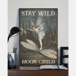 Dragonfly Angel Girl Stay Wild Moon Child Canvas Prints Vintage Wall Art Gifts Vintage Home Wall Decor Canvas