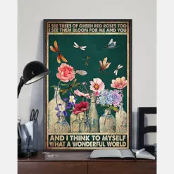 Dragonfly Flower Poster What A Wonderful World Vintage Gardening Room Home Decor Wall Art Gifts Idea