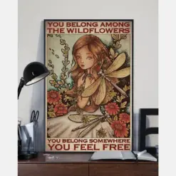 Dragonfly Girl Poster You Belong Among The Wildflowers Vintage Room Home Decor Wall Art Gifts Idea