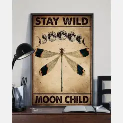 Dragonfly Loves Canvas Prints Stay Wild Moon Child Vintage Wall Art Gifts Vintage Home Wall Decor Canvas