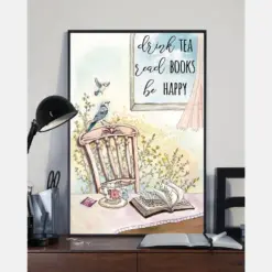 Drink Tea Read Book Be Happy Canvas Prints Vintage Wall Art Gifts Vintage Home Wall Decor Canvas