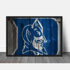 Duke Blue Devils Wooden Logo Basketball Cartoon Canvas Poster Wall Art Home Decor Framed Gift Idea For Him Her Fan