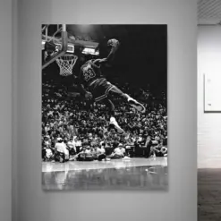 Dunk Michael Jordan Canvas Print Modern Basketball Wall Art Michael Jordan Vintage Framed Poster My 23 Legend Black White Canvas