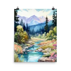 During Mountains Watercolor Print | Colorado Travel Gift | Wall Art | Alpine Landscape Decor | American Wilderness Portrait