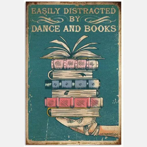 Easily Distracted By Danced And Pile Of Book Motivation Hobby Quote Green Vintage