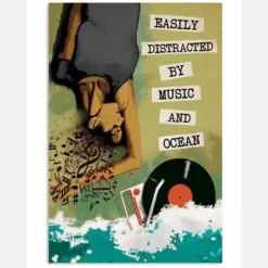 Easily Distracted By Music And Ocean Vintage Text