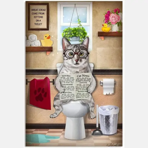 Egyptian Mau Cat Read Newspaper Toilet Bathroom Funny