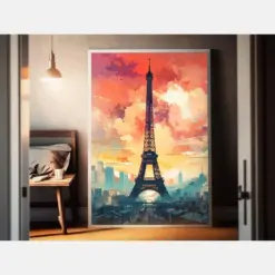 Eiffel Tower At Sunset Artwork | Paris School Inspired Poster | Scenic Parisian Wall Decor | Chance Contest Winner Design