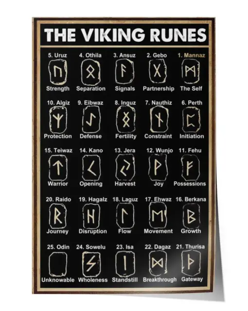 Retro The Viking Runes Poster, Viking Dictionary Poster, Funny Invincibility Poster