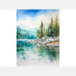 Emerald Bay Painting Tahoe Lake Park Watercolor Art Print Pine Forest Artwork