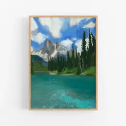 Emerald Lake Painting Framed Art Print On Matte Paper Yoo National Park In British Columbian Canadian Rockies Wall Art