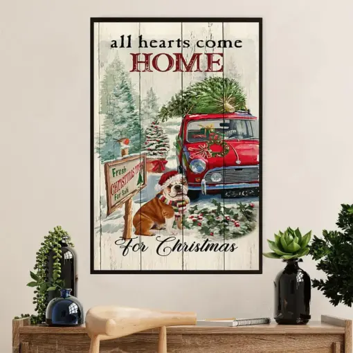 English Bulldog Poster Wall Art | Dog Christmas Tree | Gift For British Bulldog Puppies Lover