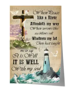 Cross and Lighthouse It is Well with My Soul Poster - Satin Portrait Poster