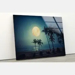 Extra Large Wall Glass Wall View Wall Sky Full Moon Wall Tree Tropical Art