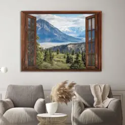 Fake Window Wall Art | Nature Decor | Mountain Canvas Wall Art | Home Wall Decor | Nature Print | Fake Window Canvas | Mountain Scene Art