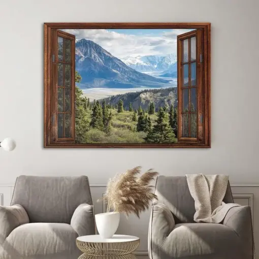 Fake Window Wall Art | Nature Decor | Mountain Canvas Wall Art | Home Wall Decor | Nature Print | Fake Window Canvas | Mountain Scene Art