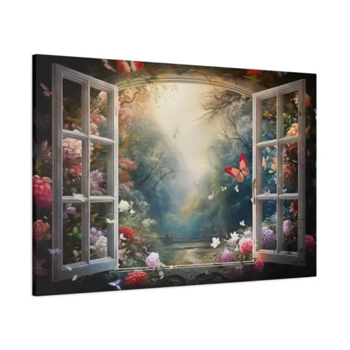 Faux Window Canvas Magical Enchanted Forest View From Open Window Painting Fantasy Landscape Canvas Print Ready To Hang Housewarming Gift