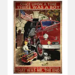 Firefighter Boy Canvas Prints Once Upon A Time There Was A Boy Vintage Wall Art Gifts Vintage Home Wall Decor Canvas