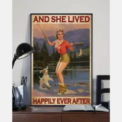 Fishing And Dog Loves Canvas Prints She Lived Happily Ever After Vintage Wall Art Gifts Vintage Home Wall Decor Canvas