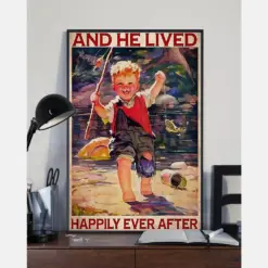 Fishing Boy Canvas Prints And He Lived Happily Ever After Vintage Wall Art Gifts Vintage Home Wall Decor Canvas