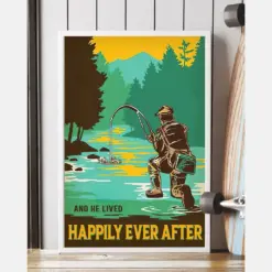 Fishing Canvas Prints And He Lived Happily Ever After Vintage Wall Art Gifts Vintage Home Wall Decor Canvas