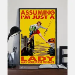 Fishing Canvas Prints Assuming I'M Just A Lady Was Your First Mistake Vintage Wall Art Gifts Vintage Home Wall Decor Canvas