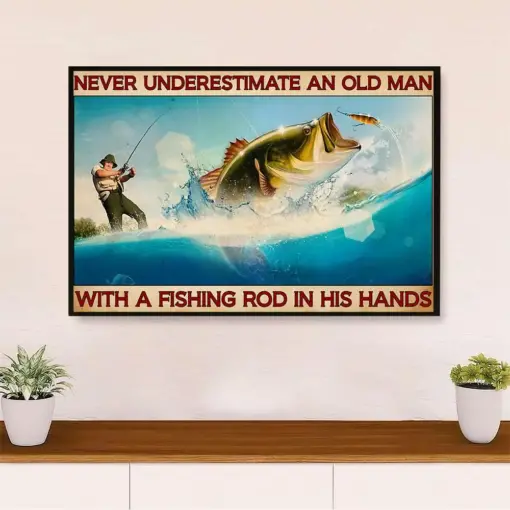 Fishing Canvas Wall Art Prints | Old Man With Fishing Rod | Home Décor Gift For Fisherman