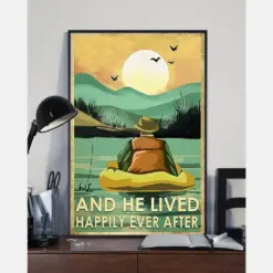 Fishing Man Poster And He Lived Happily Ever After Vintage Room Home Decor Wall Art Gifts Idea