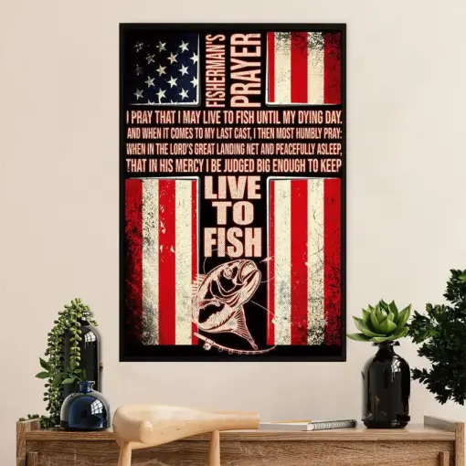 Fishing Poster Room Wall Art Prints | American Flag Fisherman'S Prayer | Vintage Gift For Fisherman
