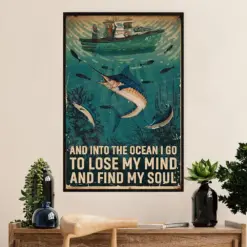 Fishing Poster Room Wall Art Prints | Into The Ocean | Vintage Gift For Fisherman